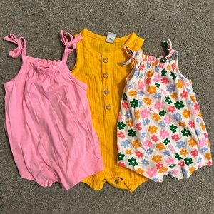 Old Navy Pink, Yellow, and Floral Baby Romper Set
